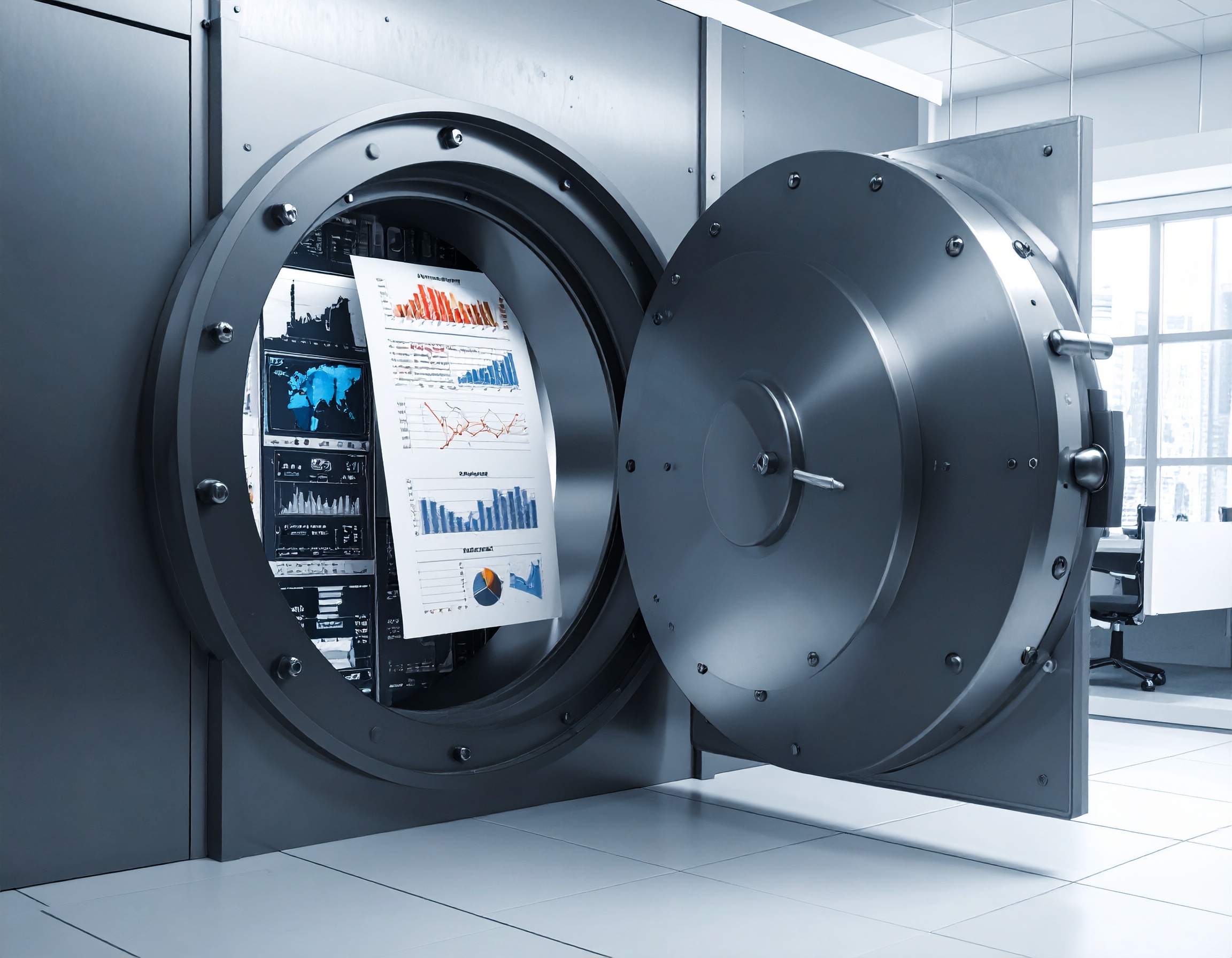 A high-detail, photo-realistic image of a locked vault door partially open, revealing 359806